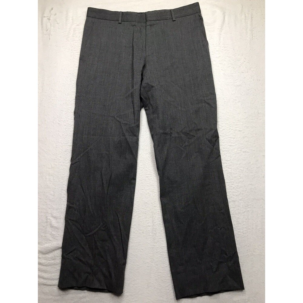 HUGO BOSS Hatemo Dress Pant Men 32R (32x 28-30 ) Gray Virgin Wool 2.5" Hem